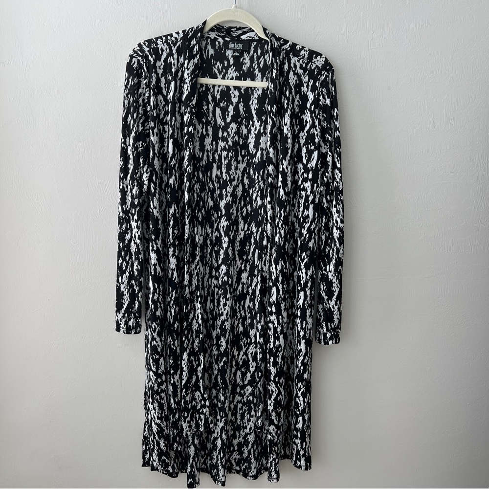 Slim Factor Womens Duster Top Black & White Wrinkle Free Travel Jacket